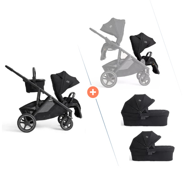 Zwillingswagen Joie Versiti  mit zwei Babywannen und zwei Sportsitzen