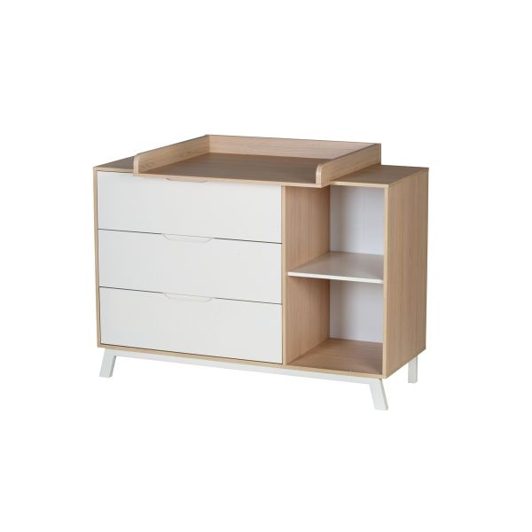 Schardt Clay Wickelkommode mit 3 Schubladen & Seitenregal – Vicenza Oak/Clay inkl. Aufsatz