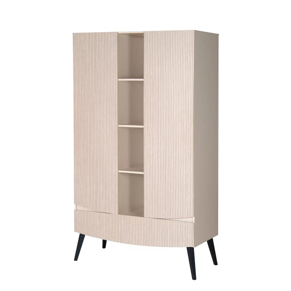 SMILE Kleiderschrank 2 Türen mit Mittelregal, Dekor Connery Natur/Carat Beige