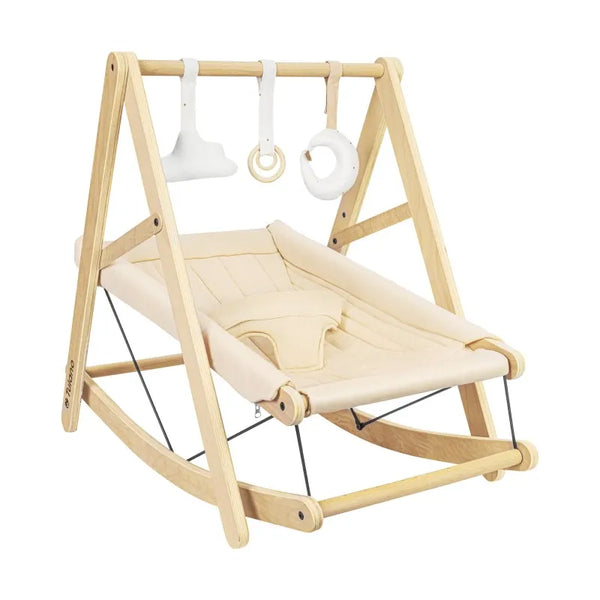 Tulano Moon 45 Holzwippe 2-in-1 Natur mit Spielbogen und Baumwollbezug