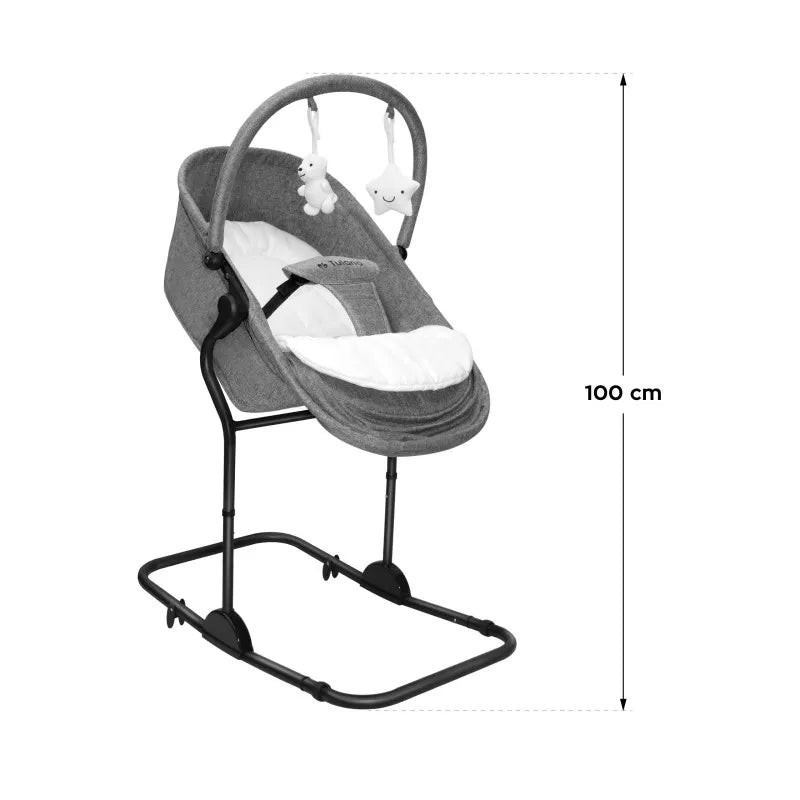 Tulano Moon 35 Babywippe 4-in-1 Grau mit 5 Höhenstufen und Leinenbezug