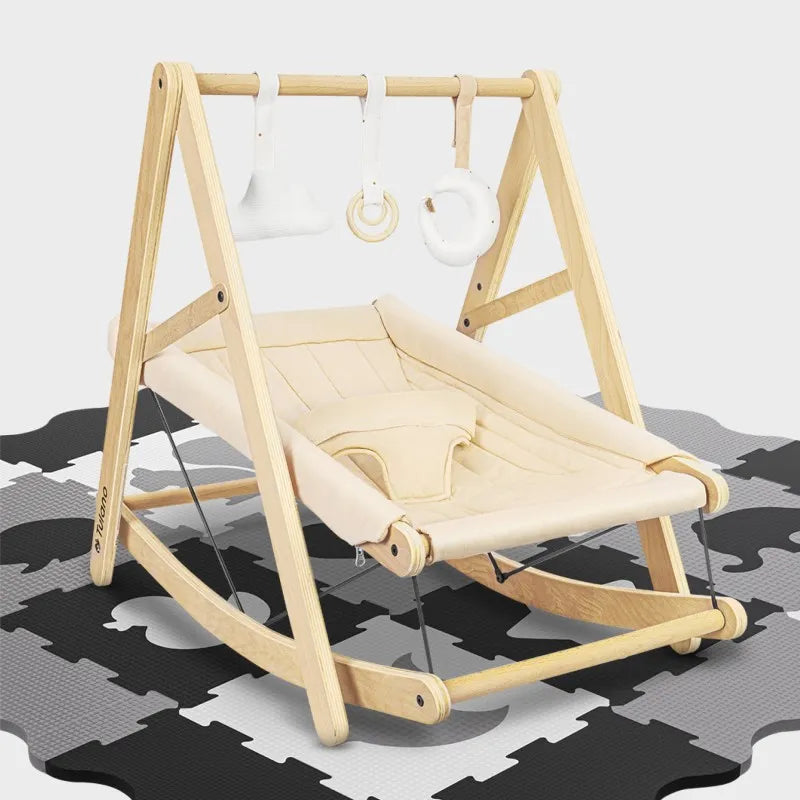 Tulano Moon 45 Holzwippe 2-in-1 Natur mit Spielbogen und Baumwollbezug