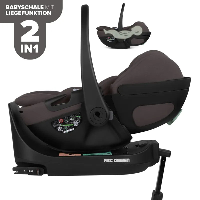 ABC Design Salsa 5 Air - Starter Set 14-teilig inkl. Babyschale mit Liegefunktion Calla i-Size inkl. drehbarer Isofix Base 360 (Marron/ Falcon)