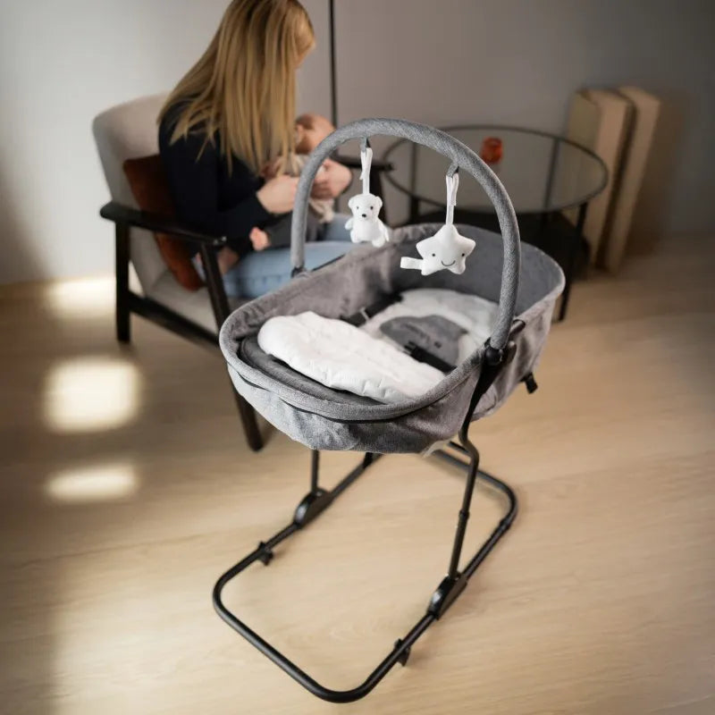 Tulano Moon 35 Babywippe 4-in-1 Grau mit 5 Höhenstufen und Leinenbezug