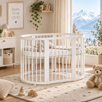 KOTTO OLIN Babybett Buche Oval mit Matratze – Weiss – Ansicht 1