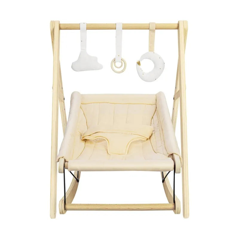 Tulano Moon 45 Holzwippe 2-in-1 Natur mit Spielbogen und Baumwollbezug