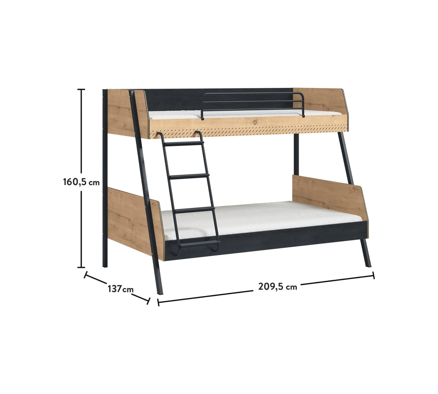 Cilek Etagenbettset mit Matratze und Bettdecke (Black/Bunk)