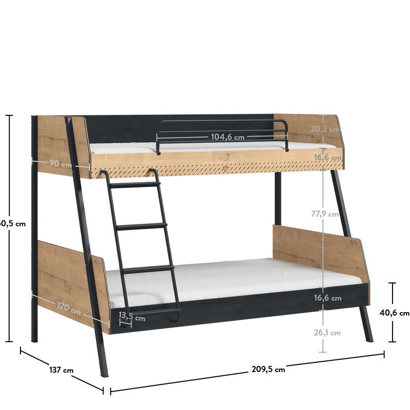 Cilek Etagenbett Set mit Matratze (Dark Metal)