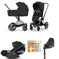 Cybex Priam 5 Comfort inkl. faltbare Babywanne und Cloud T i-Size  Babyschale und Base T 360 Isofix Base 4in1 Set| Kinderwagen Neue Generation