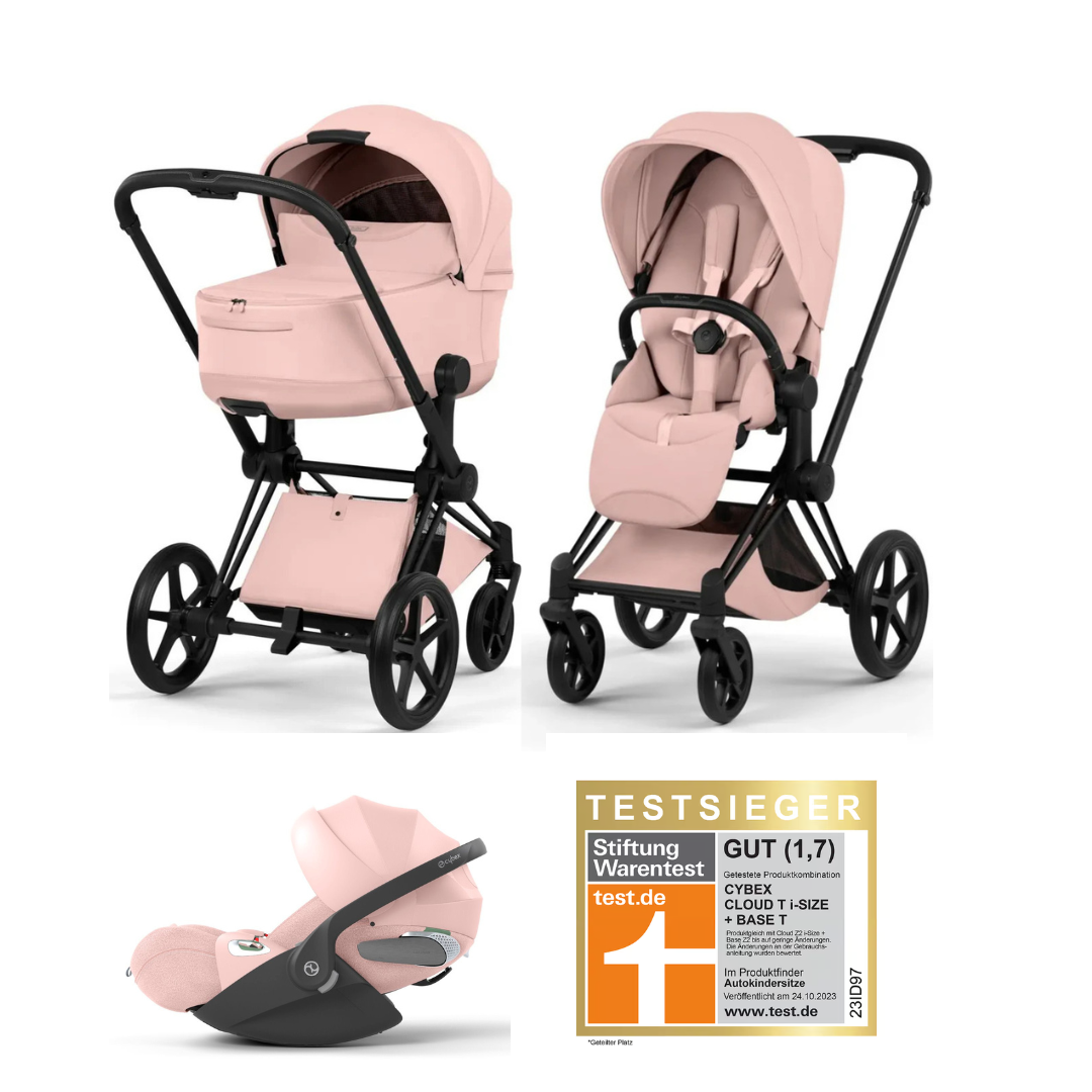 Cybex Priam 5 Style Kombikinderwagen 3in1 Set | Roségold Gestell, faltbare  Babywanne & Cloud T i-Size Plus | Cybex