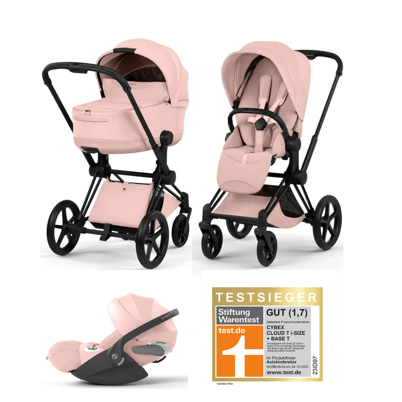 Cybex Priam 5 Style Kombikinderwagen 3in1 Set | Roségold Gestell, faltbare Babywanne & Cloud T i-Size Plus
