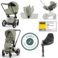 CYBEX e-Priam Style Collection Rosegold Rahmen 4in1 Set Faltbare Babywanne & Cloud T i-Size Plus mit Base T 360