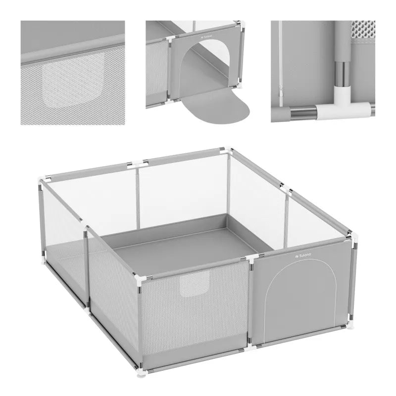 Tulano Cozy 25 Laufgitter 150x180 cm Grau mit Seiteneingang und Metallrahmen