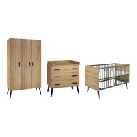 3-tlg. Babyzimmer Morris Oak mit 3-türigem Kleiderschrank