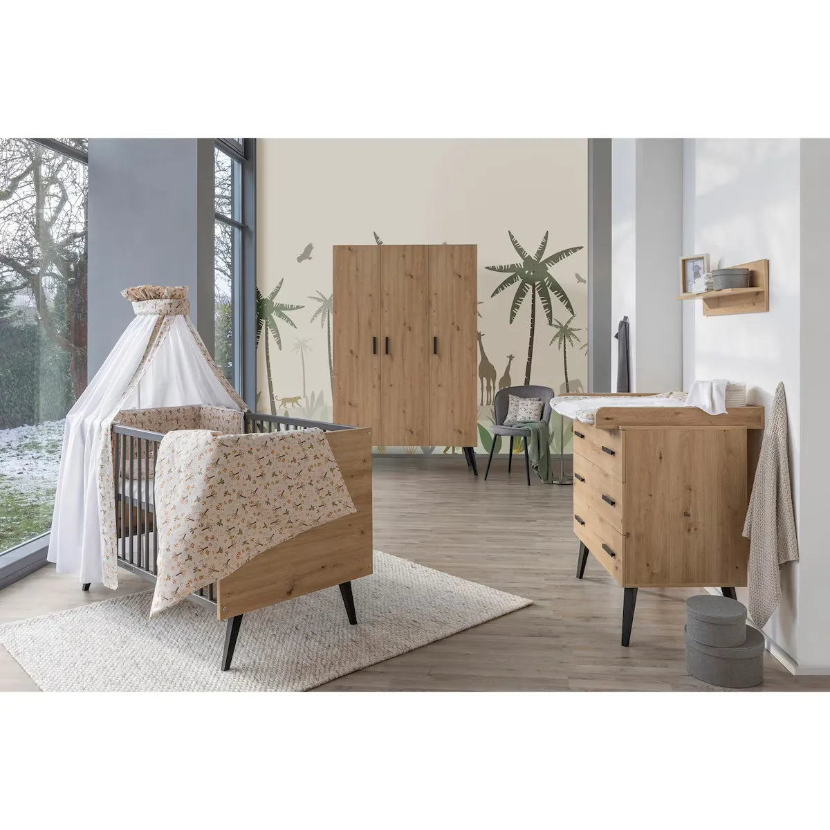 3-tlg. Babyzimmer Morris Oak mit 3-türigem Kleiderschrank
