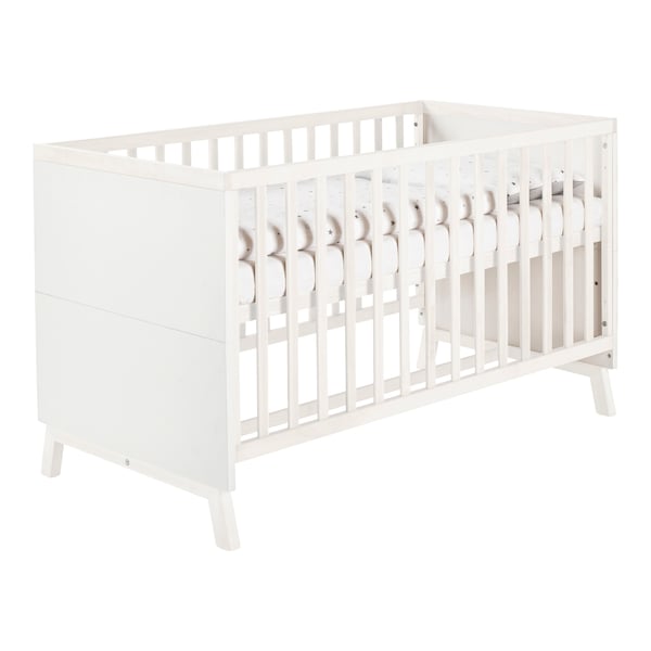 3-tlg. Babyzimmer Venice Fishbone White mit 2-türigem Kleiderschrank mit Seitenregal