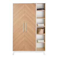 3-tlg. Babyzimmer Venice Fishbone White mit 2-türigem Kleiderschrank mit Seitenregal