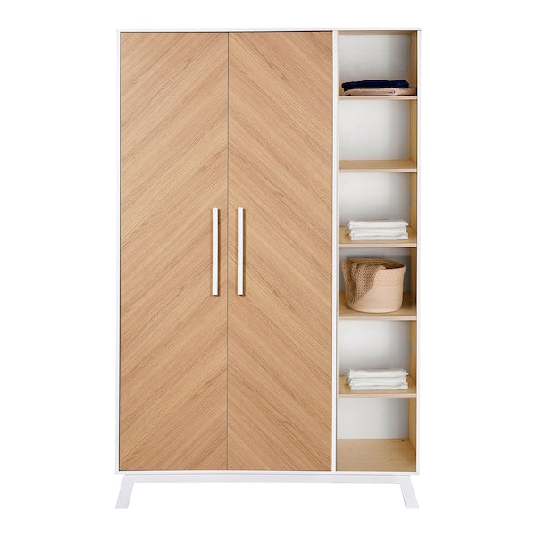 3-tlg. Babyzimmer Venice Fishbone White mit 2-türigem Kleiderschrank mit Seitenregal