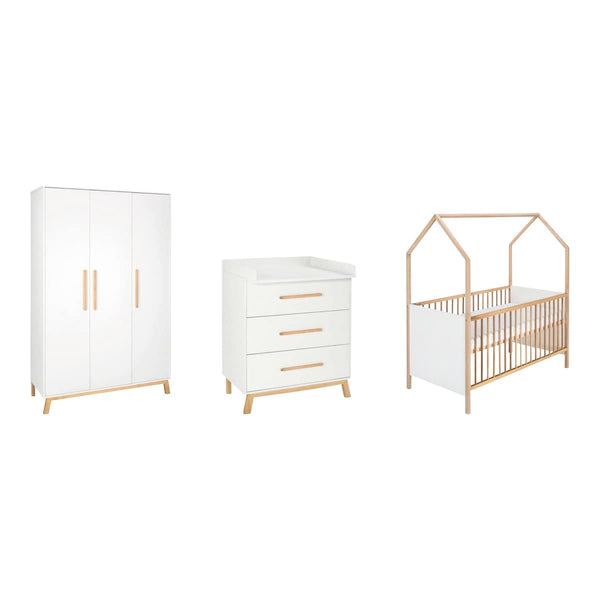 Schardt 3-tlg. Babyzimmer Venice mit Babybett Haus white / Buche geölt