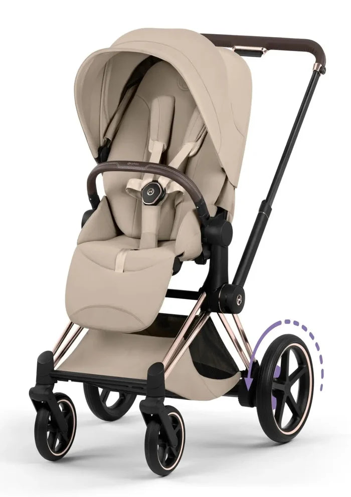 CYBEX e-Priam Style Collection Rosegold Rahmen 4in1 Set Faltbare Babywanne & Cloud T i-Size Plus mit Base T 360