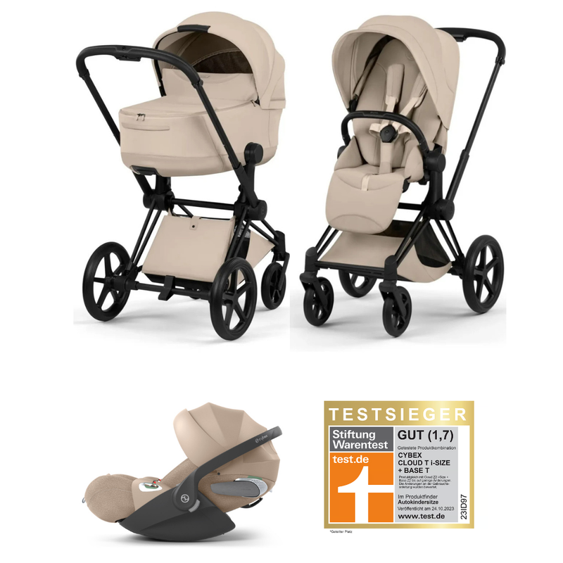 Cybex Priam 5 Style Kombikinderwagen 3in1 Set | Roségold Gestell, faltbare Babywanne & Cloud T i-Size Plus