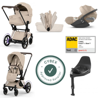 CYBEX e-Priam Style Collection Rosegold Rahmen 4in1 Set Faltbare Babywanne & Cloud T i-Size Plus mit Base T 360