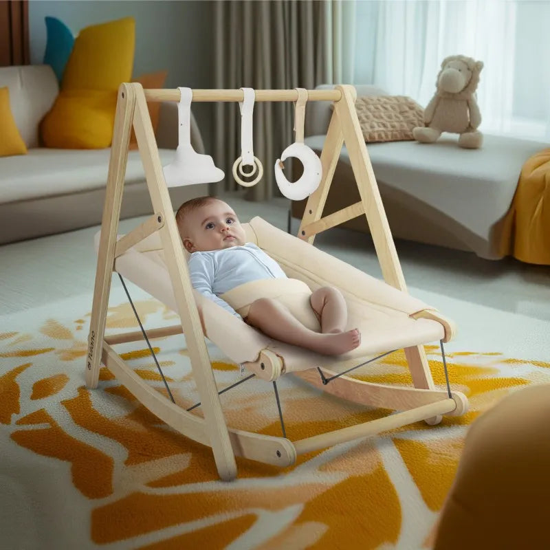 Tulano Moon 45 Holzwippe 2-in-1 Natur mit Spielbogen und Baumwollbezug