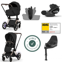 CYBEX e-Priam Style Collection Rosegold Rahmen 4in1 Set Faltbare Babywanne & Cloud T i-Size Plus mit Base T 360