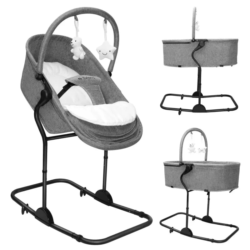 Tulano Moon 35 Babywippe 4-in-1 Grau mit 5 Höhenstufen und Leinenbezug