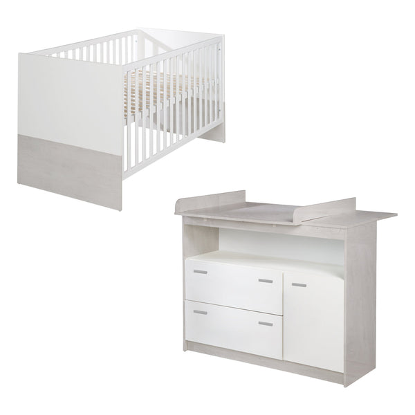 Babyzimmer Möbelset „Julia“ 2-teilig mit Kombi-Kinderbett 70x140 cm und Wickelkommode