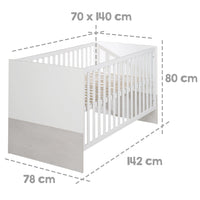 Babyzimmer Möbelset „Julia“ 2-teilig mit Kombi-Kinderbett 70x140 cm und Wickelkommode