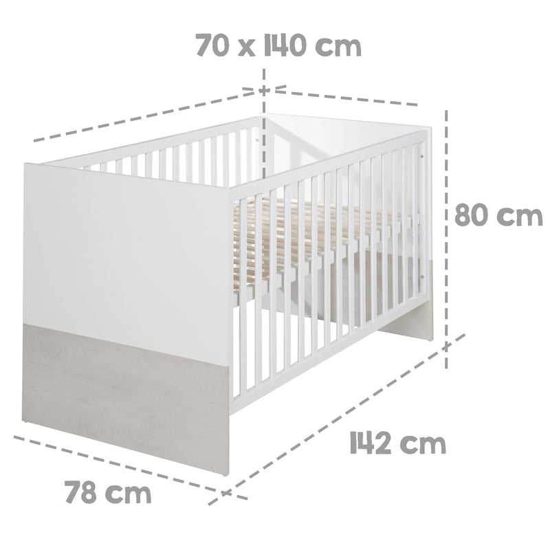 Babyzimmer Möbelset „Julia“ 2-teilig mit Kombi-Kinderbett 70x140 cm und Wickelkommode