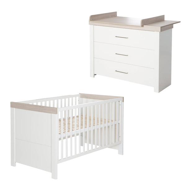 Babyzimmer Möbelset „Lucy“ 2-teilig mit Kombi-Kinderbett 70x140 cm und Wickelkommode