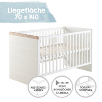 Babyzimmer Möbelset „Nele“ 3-teilig mit Kombi-Kinderbett 70x140 cm, Wickelkommode und 3-türigem Kleiderschrank