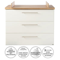 Babyzimmer Möbelset „Nele“ 3-teilig mit Kombi-Kinderbett 70x140 cm, Wickelkommode und 3-türigem Kleiderschrank