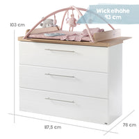 Babyzimmer Möbelset „Nele“ 3-teilig mit Kombi-Kinderbett 70x140 cm, Wickelkommode und 3-türigem Kleiderschrank