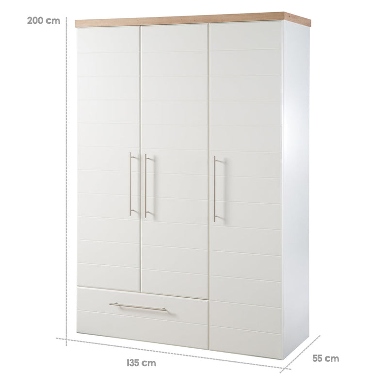 Babyzimmer Möbelset „Nele“ 3-teilig mit Kombi-Kinderbett 70x140 cm, Wickelkommode und 3-türigem Kleiderschrank