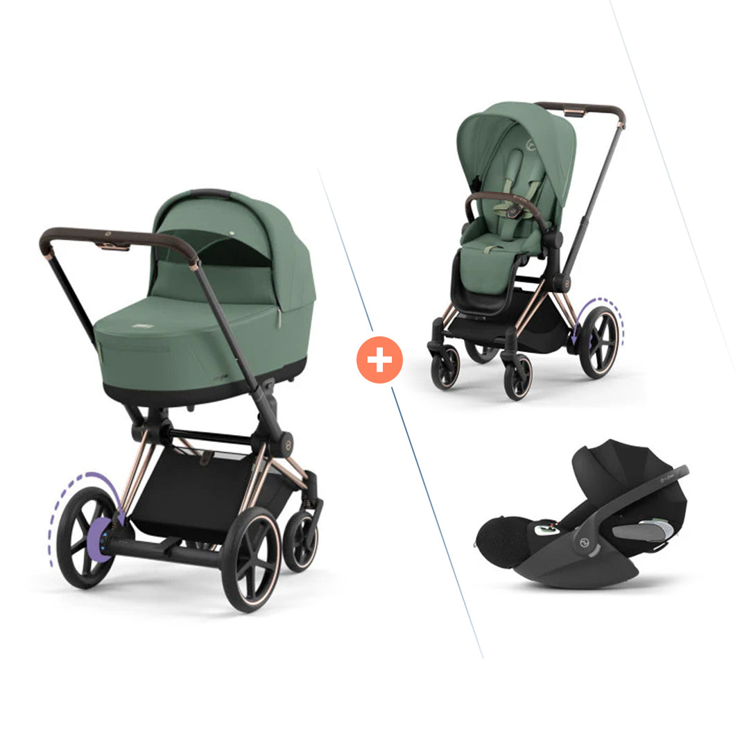 Cybex E-Priam 3in1 Kombikinderwagen (Rosegold/Leaf Green)