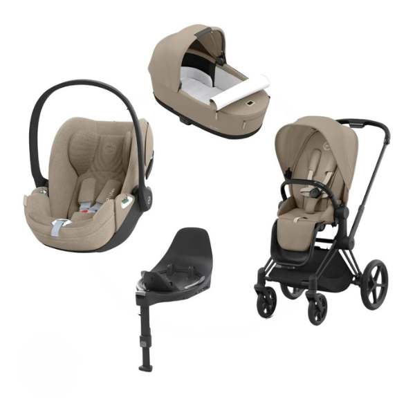 Cybex Priam Kombikinderwagen Black Travel Bundle-Set 4in1 inkl Cloud T Plus Cozy Beige