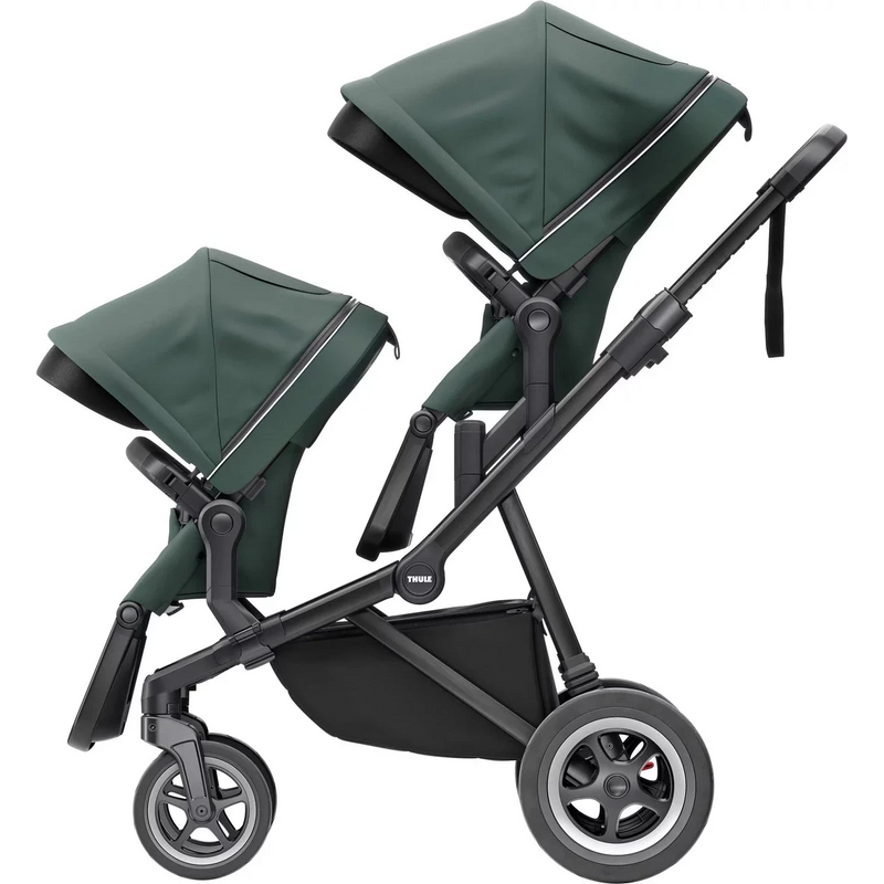Thule Sleek Geschwisterwagen mit Babywanne und Zweitsitz in Soft Green
