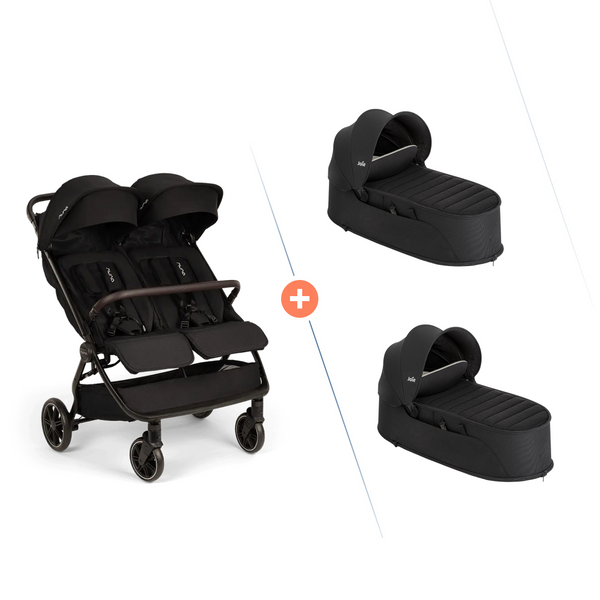Nuna TRVL dubl Geschwisterbuggy mit 2 Joie Soft carrycot