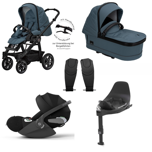 Kinderwagen HARTAN R1 GTS Set mit Handbremse (710 Selection azur) mit Cybex Cloud T i-Size und Base T