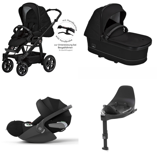 Kinderwagen HARTAN R1 GTS Set mit Handbremse (706 Selection onyx) mit Cybex Cloud T i-Size und Base T