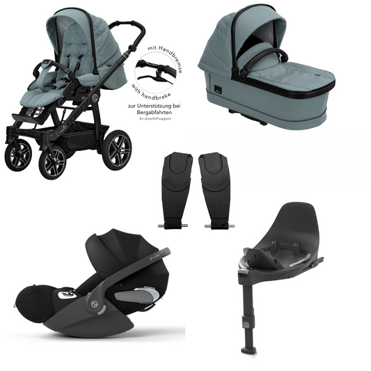 Kinderwagen HARTAN R1 GTS Set mit Handbremse (708 Selection jade) mit Cybex Cloud T i-Size und Base T