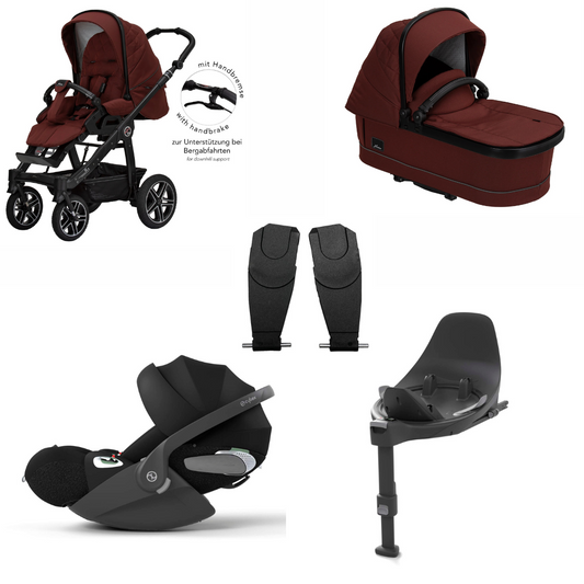 Kinderwagen HARTAN R1 GTS Set mit Handbremse (711 Selection burgund) mit Cybex Cloud T i-Size und Base T