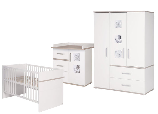 Kindermöbelset 'Moritz', 3-teilig, mit Kinderbett 70 x 140 cm, Wickelkommode & Schrank, weiß