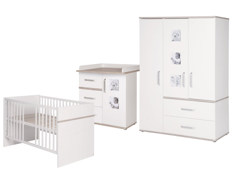 Kindermöbelset 'Moritz', 3-teilig, mit Kinderbett 70 x 140 cm, Wickelkommode & Schrank, weiß