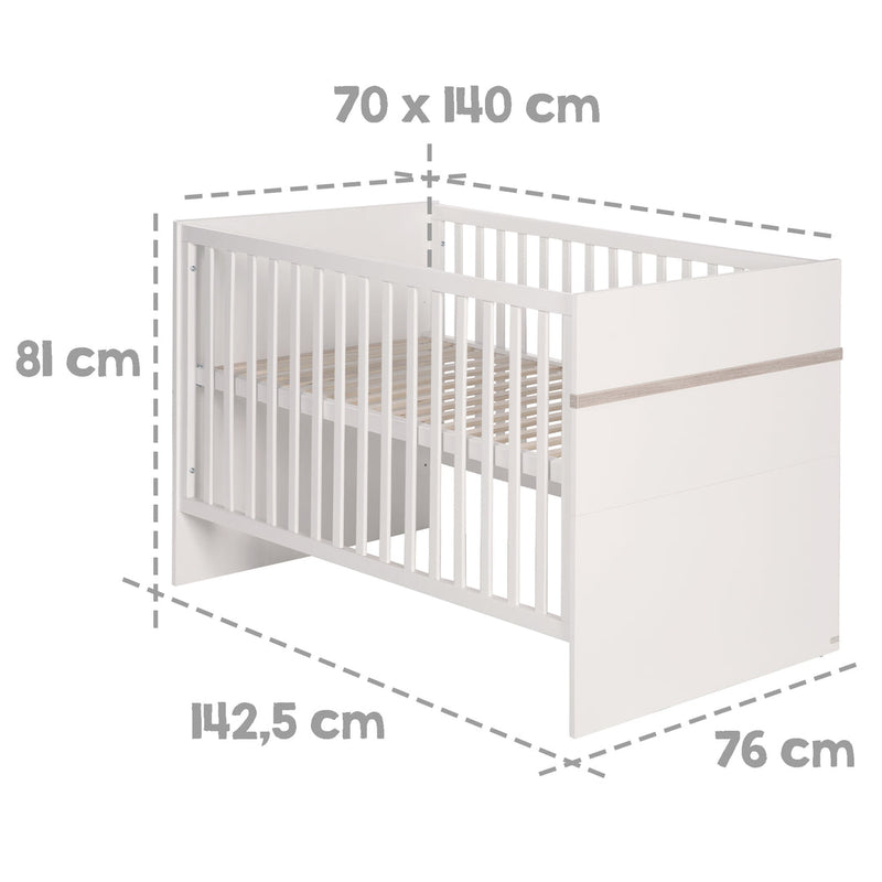 Kindermöbelset 'Moritz', 3-teilig, mit Kinderbett 70 x 140 cm, Wickelkommode & Schrank, weiß