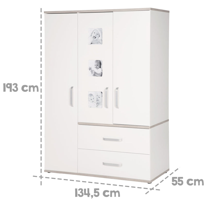 Kindermöbelset 'Moritz', 3-teilig, mit Kinderbett 70 x 140 cm, Wickelkommode & Schrank, weiß