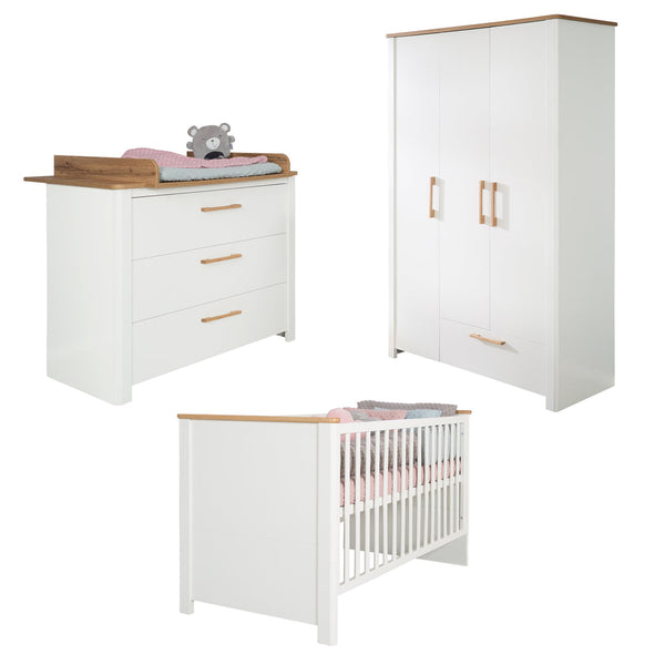 Kinderzimmerset 'Ava' 3-teilig, inkl. Kinderbett 70x140 cm, Wickelkommode & Schrank 3-türig